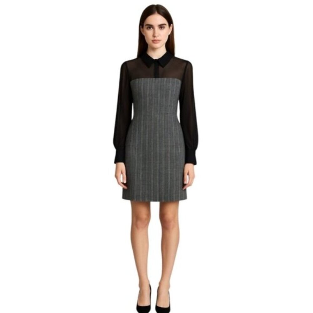 NWT BCBGeneration Black Sheer Sleeve Twill Plaid Pattern Dress